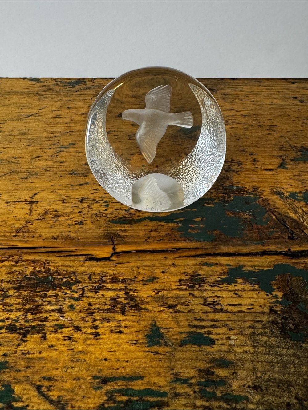 Clear Glass Dove Paperweight with Frosted Accent - White
